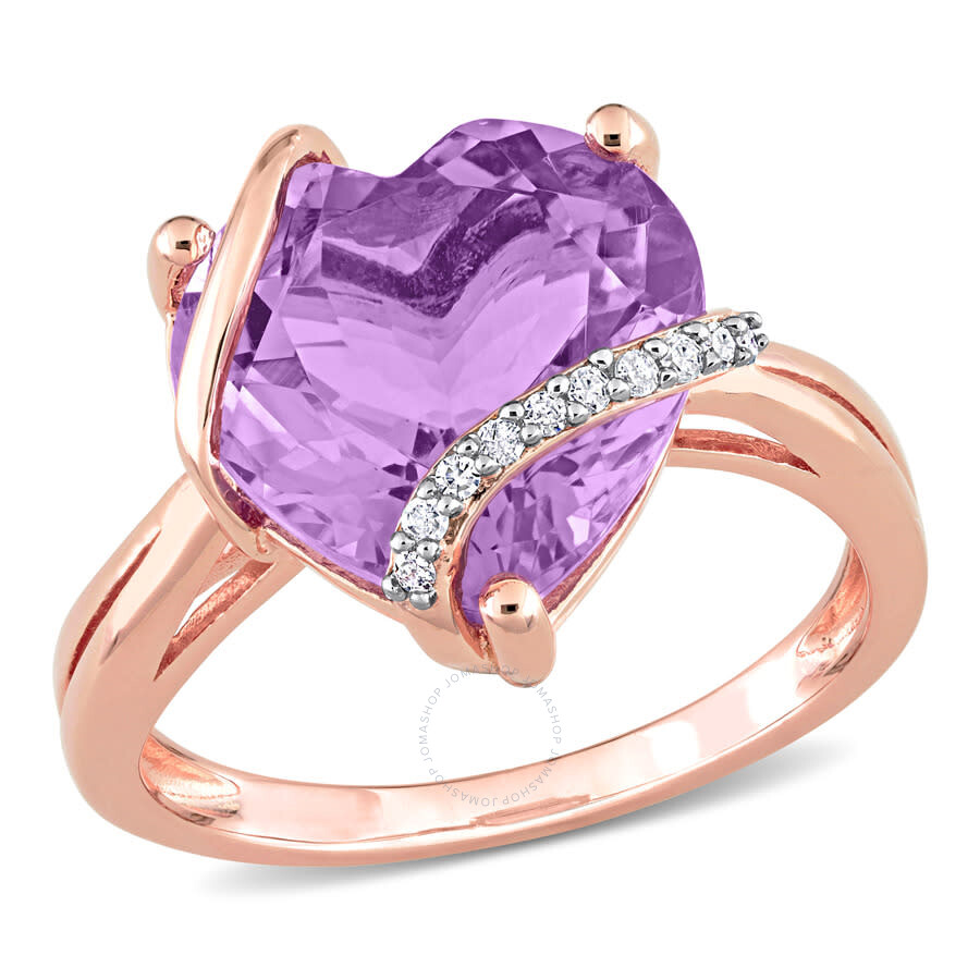 Shop Amour 6 1/2 Ct Tgw Amethyst And Diamond Accent Heart Ring In Rose Plated Sterling Silver In Pink