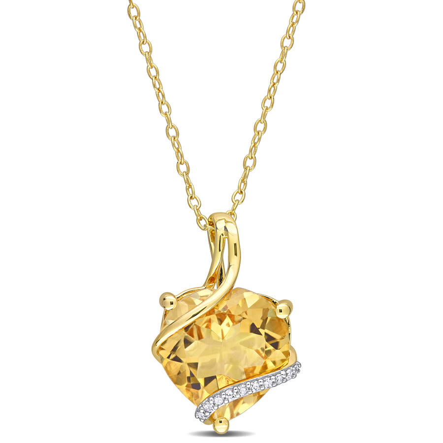 Amour 6 1/2 Ct Tgw Citrine And Diamond Accent Heart Wrapped Pendant With Chain In Yellow Plated Ster In Yellow