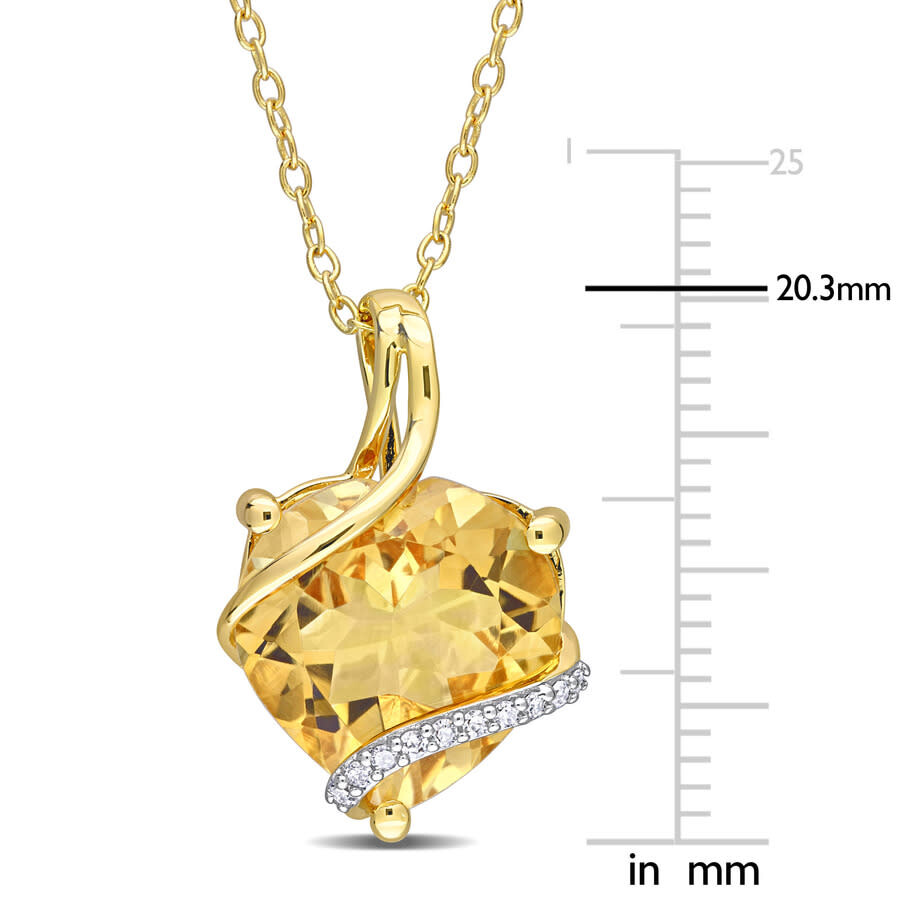 Amour 6 1/2 Ct Tgw Citrine And Diamond Accent Heart Wrapped Pendant With Chain In Yellow Plated Ster In Yellow