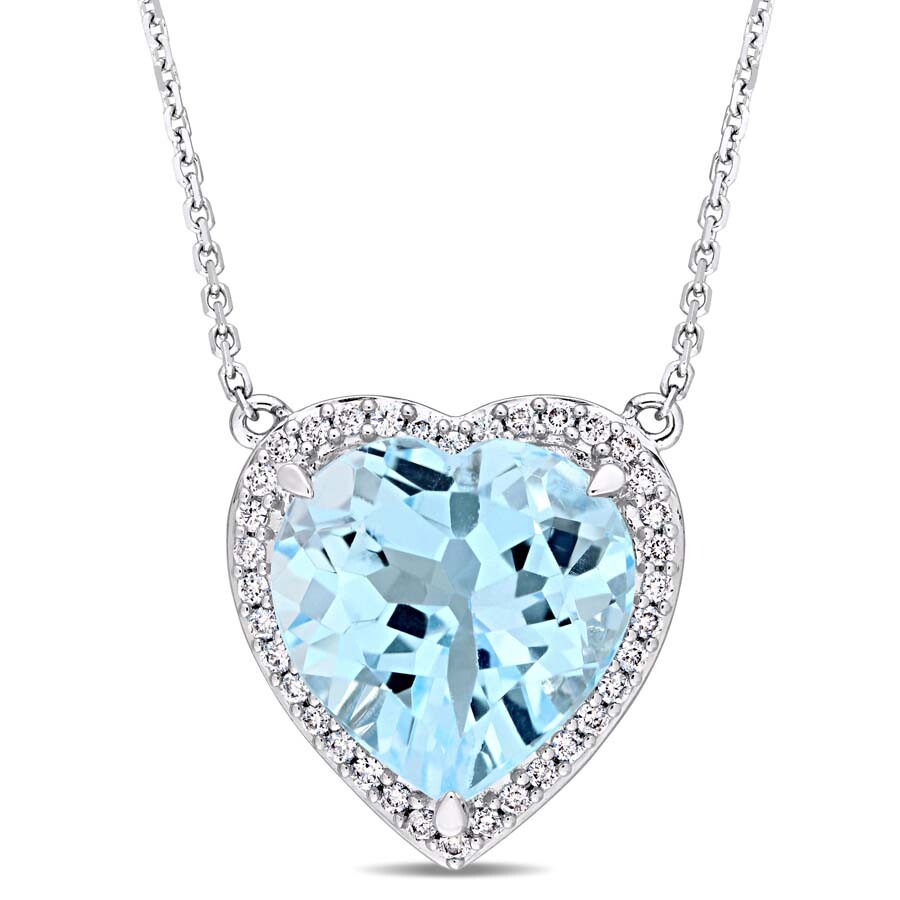 Amour 6 4/5 CT TGW Heart Shaped Blue Topaz and 1/5 CT TW Diamond Halo ...