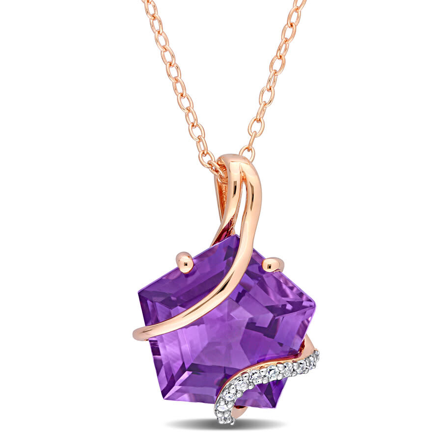 Shop Amour 6 Ct Tgw Amethyst And Diamond Accent Wrapped Pendant With Chain In Rose Plated Sterling Silver In Pink