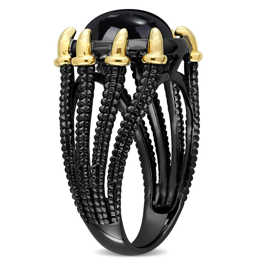Amour 6 Ct Tgw Black Agate Fashion Ring Yellow Silver Black Rhodium Plated In Two Tone