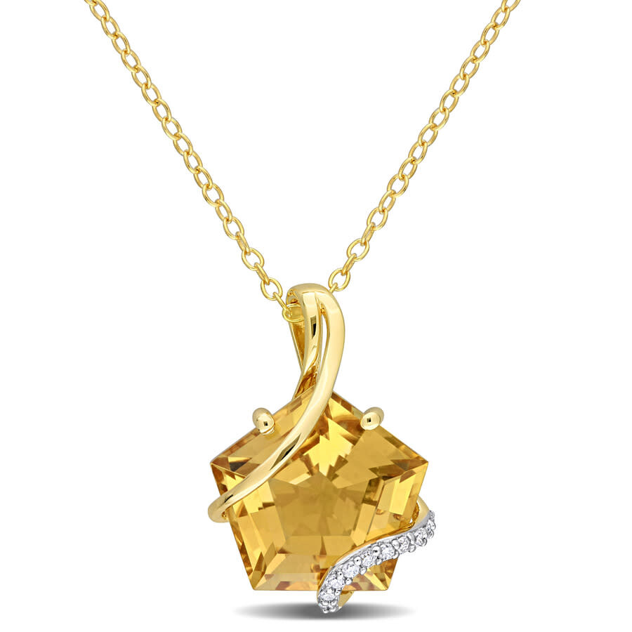 Amour 6 Ct Tgw Citrine And Diamond Accent Wrapped Pendant W+d97:d100ith Chain In Yellow Plated Sterl In Yellow