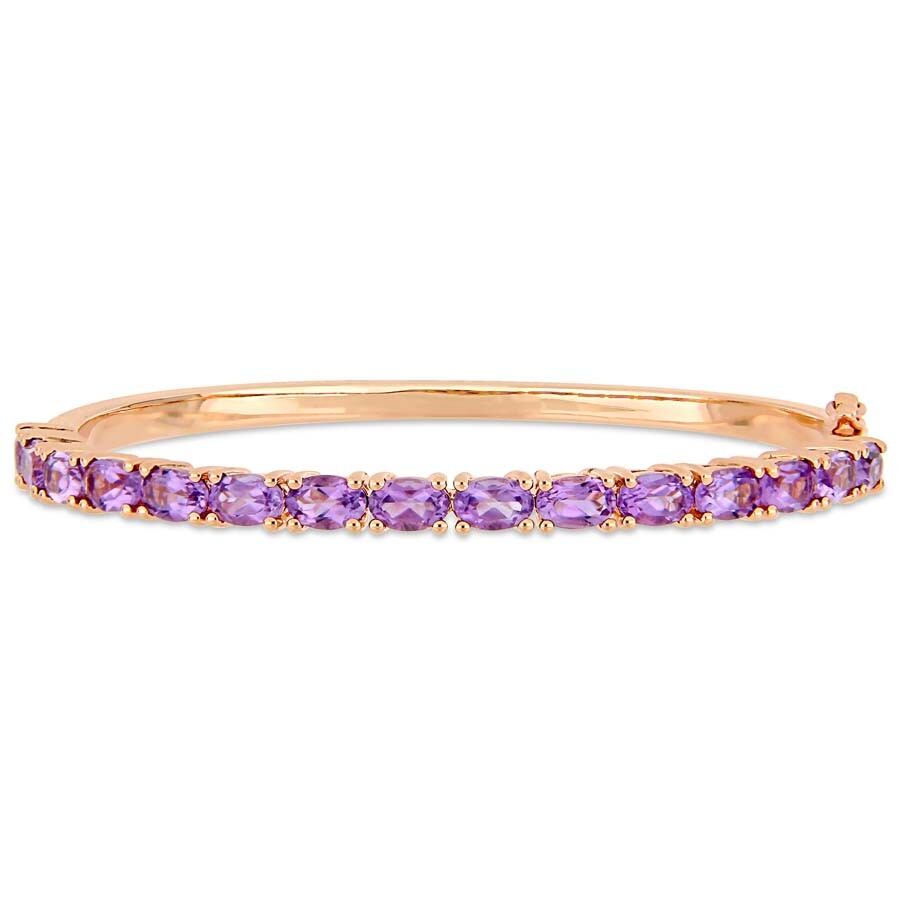 Amour 6 Ct Tgw Oval-cut Amethyst Bangle In Rose Plated Sterling Silver In Amethyst / Ink / Pink / Rose / Silver
