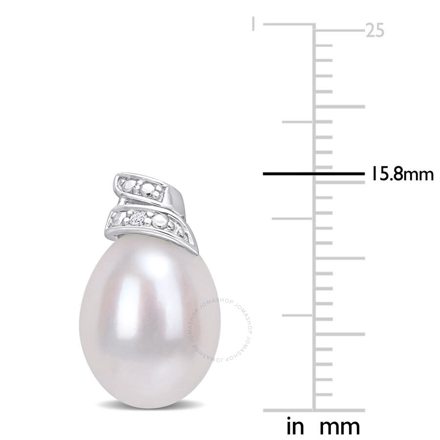 Amour 6.5-7mm Freshwater Cultured Pearl And Diamond Accent Swirl Stud Earrings In Sterling Silver In White