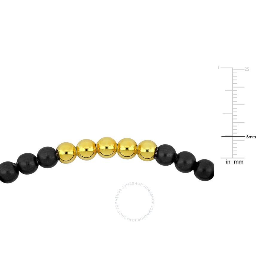 Amour 6mm Black Titanium Spring Bead Elastic Yellow Plated Sterling Silver Bracelet - 9 In In Yellow