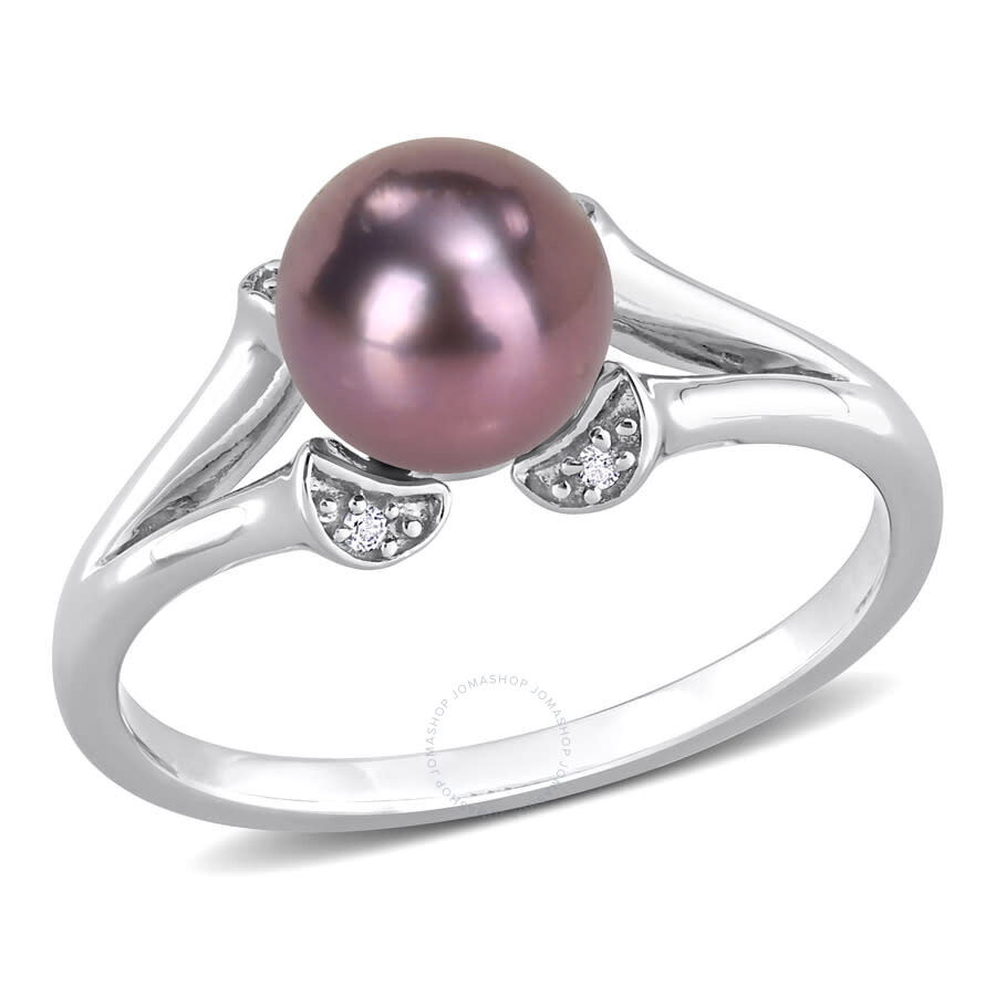 Amour 7-7.5mm Black Freshwater Cultured Pearl And White Topaz Split Shank Ring In Sterling Silver In White