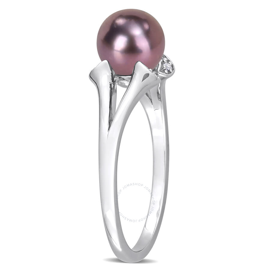 Amour 7-7.5mm Black Freshwater Cultured Pearl And White Topaz Split Shank Ring In Sterling Silver In White