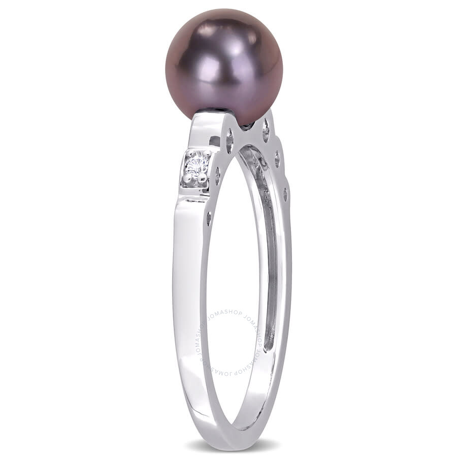 Amour 7-7.5mm Black Freshwater Cultured Pearl And White Topaz Ribbed Design Ring In Sterling Silver In White