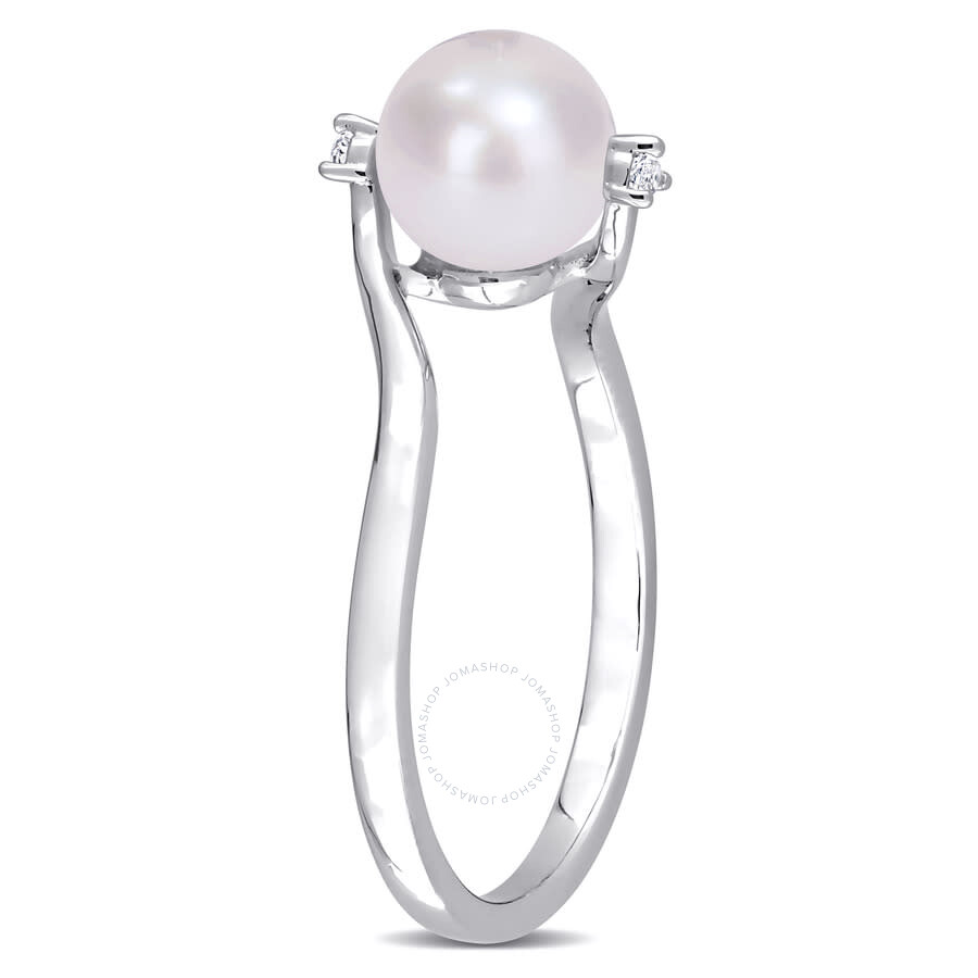 Shop Amour 7-7.5mm Freshwater Cultured Pearl And Created White Sapphire Bypass Ring In Sterling Silver