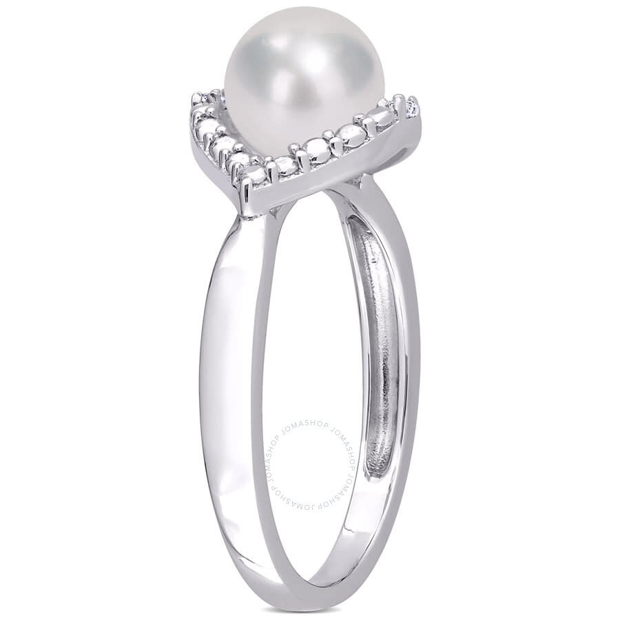 Shop Amour 7-7.5mm Freshwater Cultured Pearl And Created White Sapphire Halo Ring In Sterling Silver