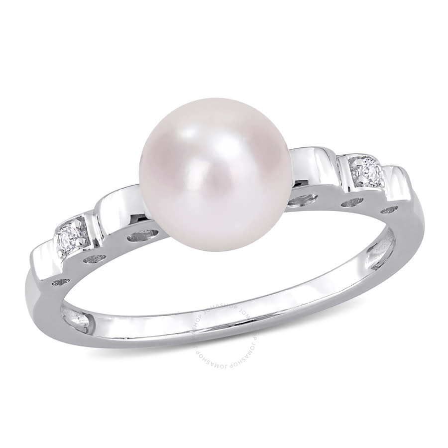 Shop Amour 7-7.5mm Freshwater Cultured Pearl And Created White Sapphire Ring In Sterling Silver