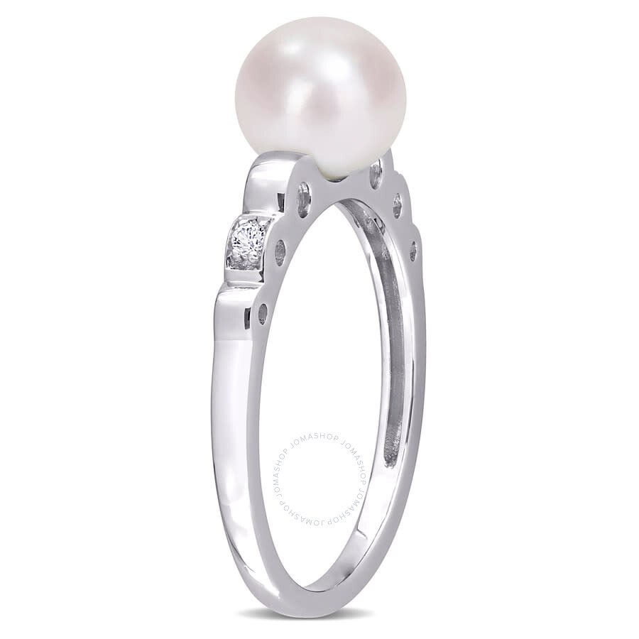 Amour 7-7.5mm Freshwater Cultured Pearl And Created White Sapphire Ring In Sterling Silver In White