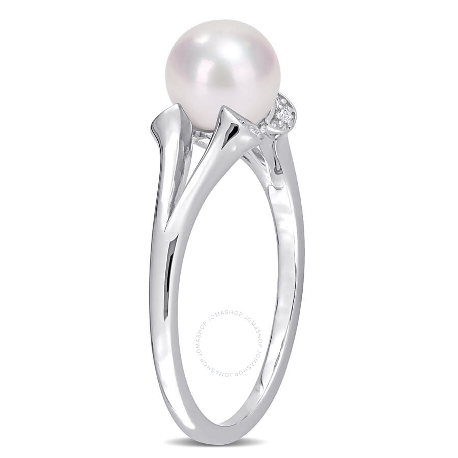 Amour 7-7.5mm Freshwater Cultured Pearl And Created White Sapphire Split-shank Ring In Sterling Silv In White
