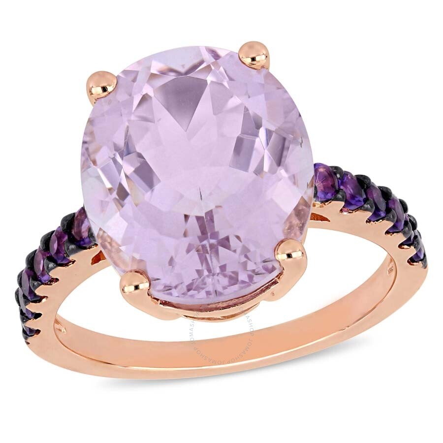 Shop Amour 7 7/8 Ct Tgw Oval-cut Amethyst & Rose De France Ring In Rose Plated Sterling Silver In Amethyst / Rose / Silver