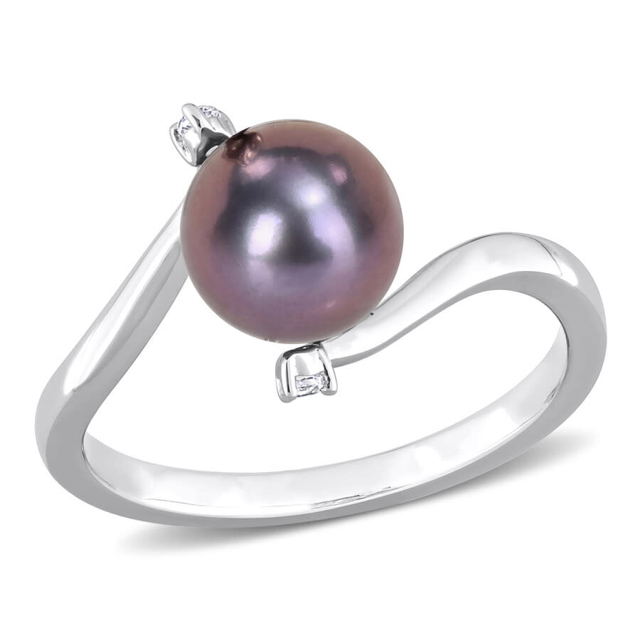 Amour 7-7.5mm Black Freshwater Cultured Pearl And White Topaz Bypass Ring In Sterling Silver In White