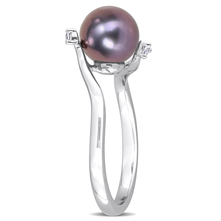 Amour 7-7.5mm Black Freshwater Cultured Pearl And White Topaz Bypass Ring In Sterling Silver In White