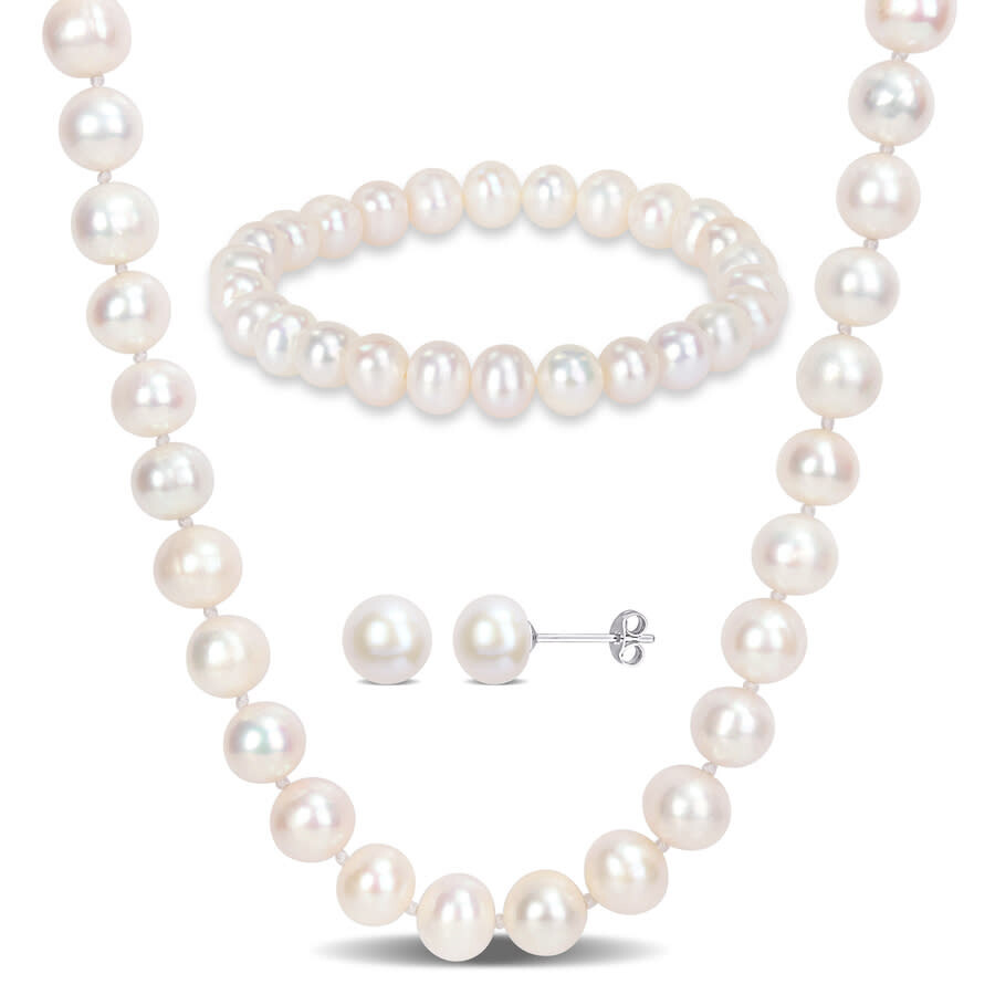 Shop Amour 7.5-8mm Freshwater Cultured Pearl 3-piece Set Of Necklace Earrings & Bracelet In Sterling Silv In White