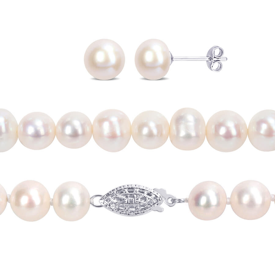 Shop Amour 7.5-8mm Freshwater Cultured Pearl 3-piece Set Of Necklace Earrings & Bracelet In Sterling Silv In White