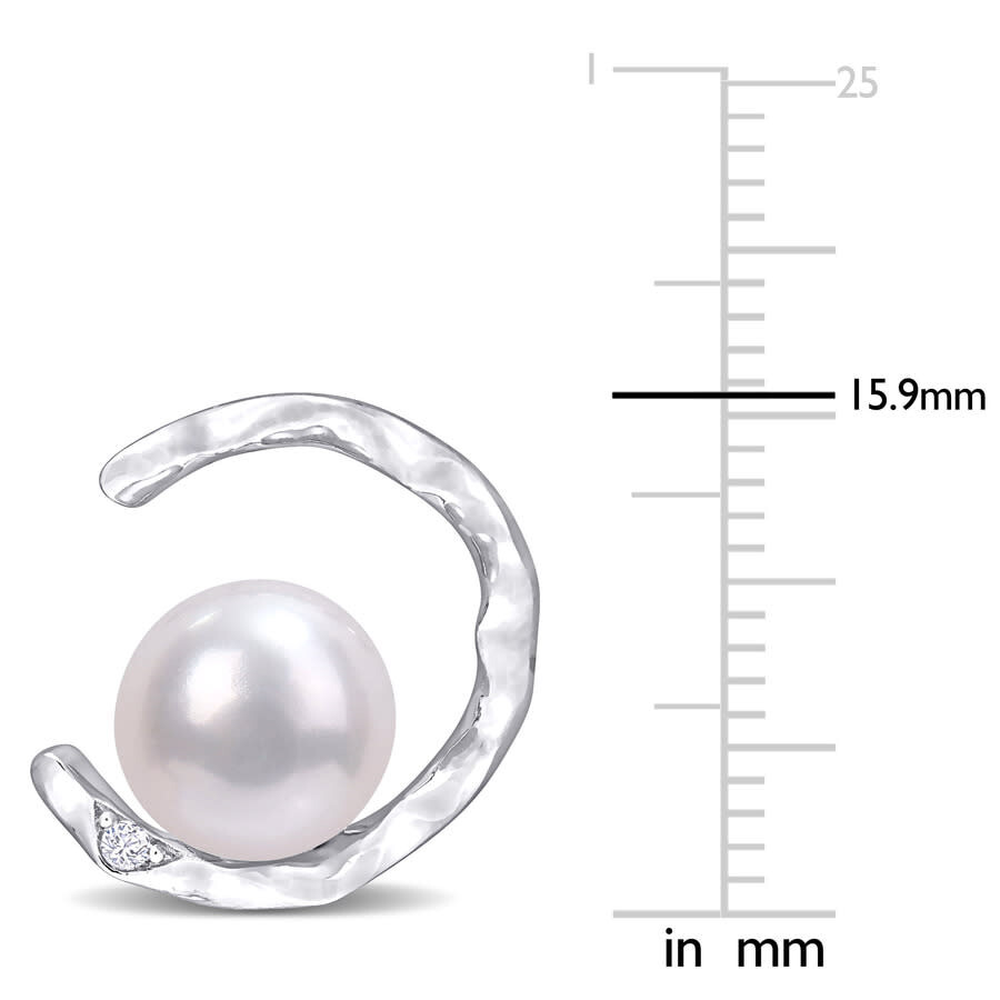 Amour 7.5-8mm Freshwater Cultured Pearl And Created White Sapphire Open Wave Stud Earrings In Sterli In White