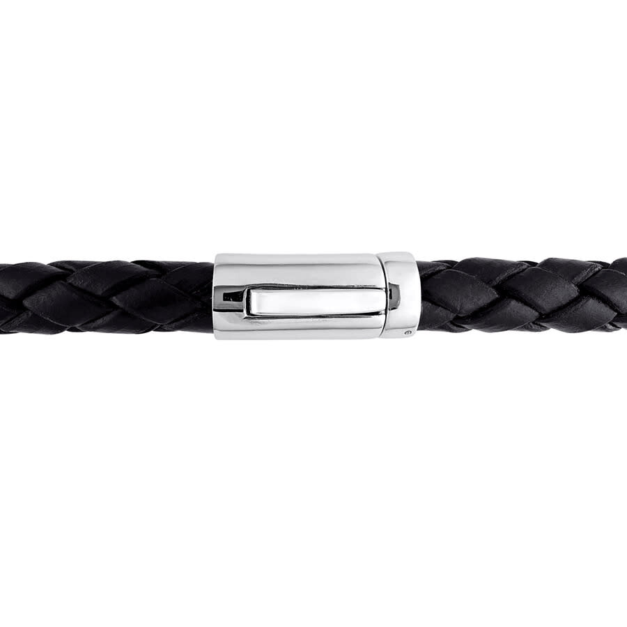 Amour 7.5-8mm Men's Black Cultured Freshwater Pearl Braided Black Leather Bracelet With Diamond Acce In Black