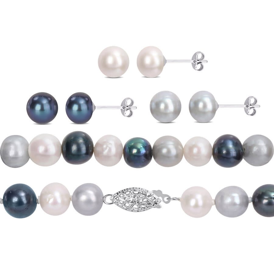 Amour 7.5-8mm Multi-color Freshwater Cultured Pearl 5-piece Set Of Necklace Earrings & Bracelet In S In Multi-color
