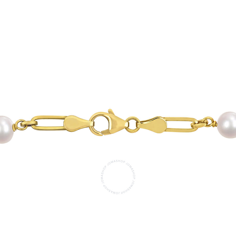 Amour 7-7.5mm Cultured Freshwater Pearl Station Link Bracelet In Yellow Plated Sterling Silver In Yellow