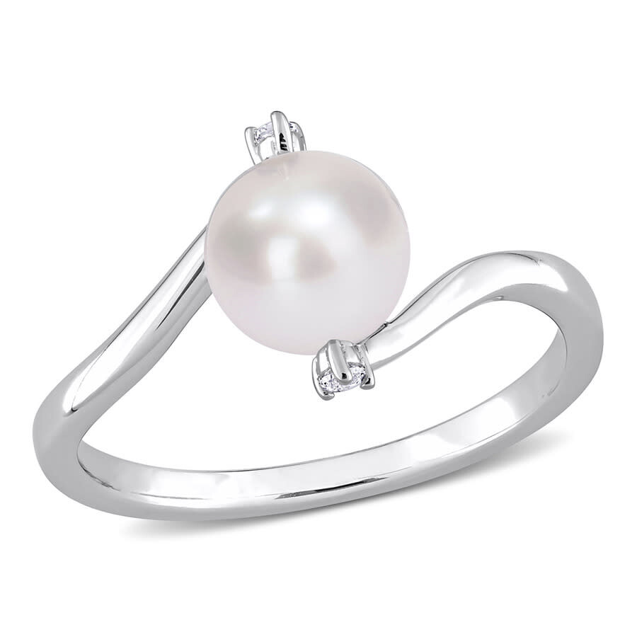 Amour 7-7.5mm Freshwater Cultured Pearl And Created White Sapphire Bypass Ring In Sterling Silver In White