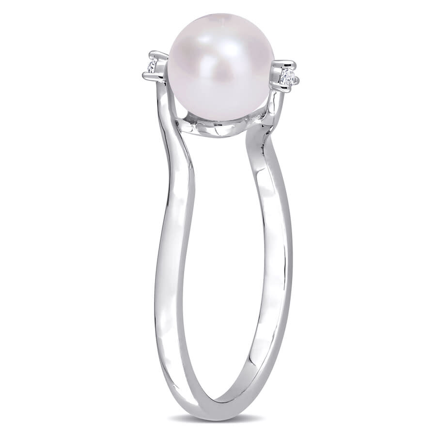 Amour 7-7.5mm Freshwater Cultured Pearl And Created White Sapphire Bypass Ring In Sterling Silver In White