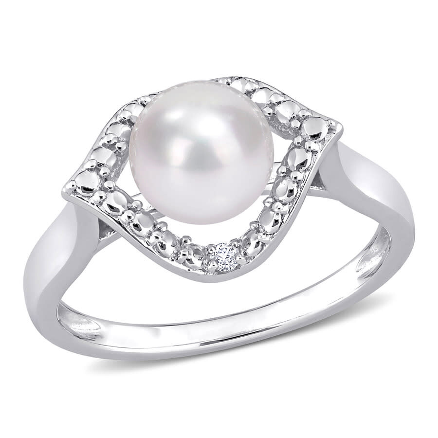 Amour 7-7.5mm Freshwater Cultured Pearl And Created White Sapphire Halo Ring In Sterling Silver In White