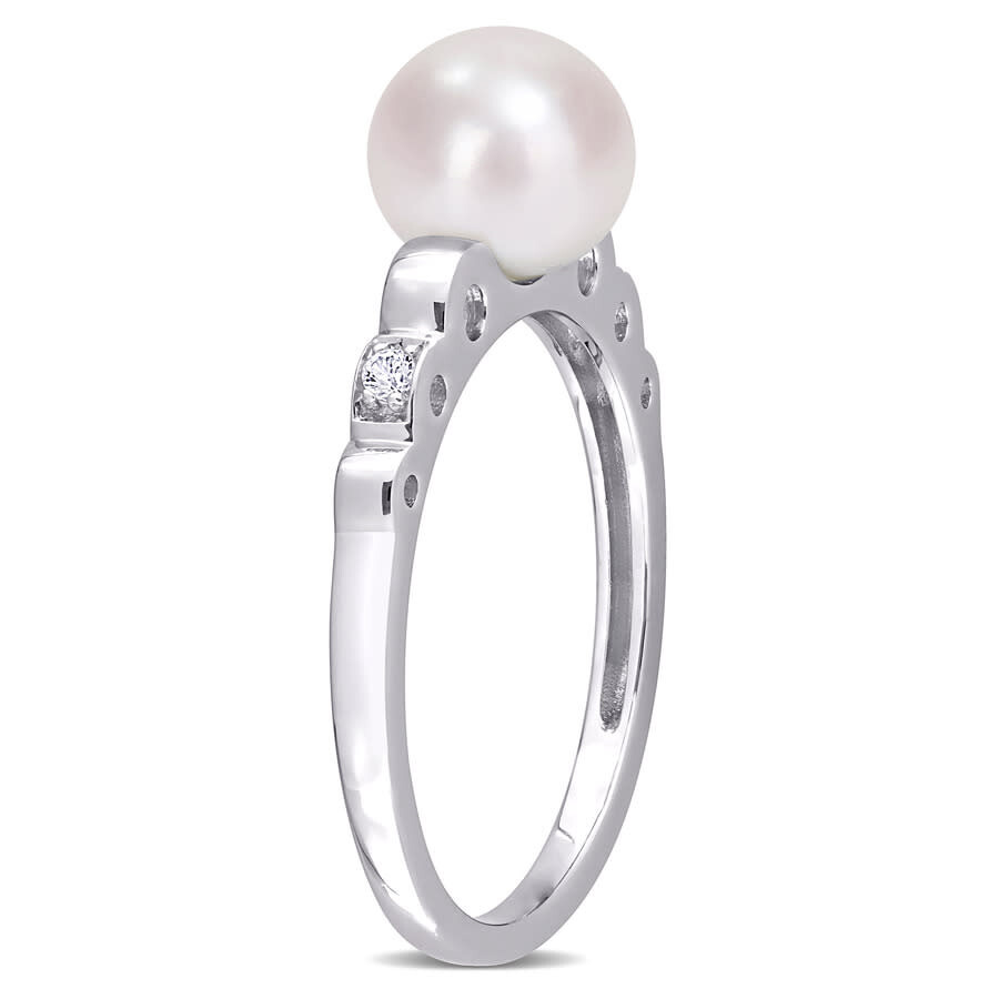 Shop Amour 7-7.5mm Freshwater Cultured Pearl And Created White Sapphire Ring In Sterling Silver