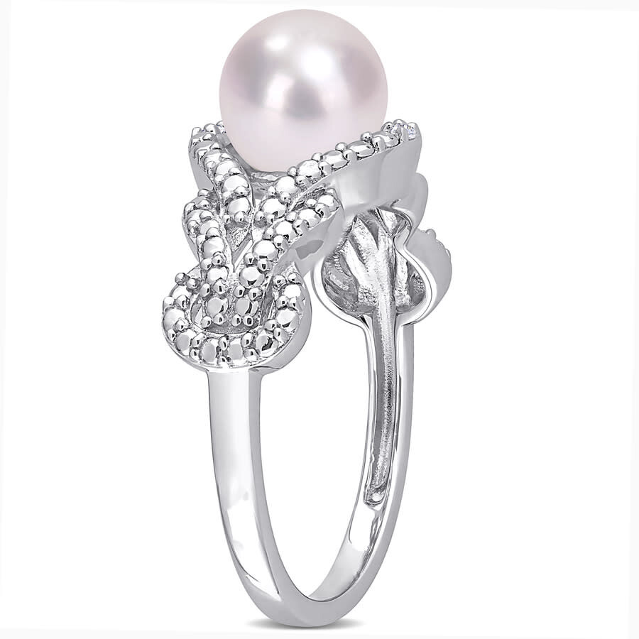 Amour 7-7.5mm Freshwater Cultured Pearl And Diamond Accent Infinity Ring In Sterling Silver In White
