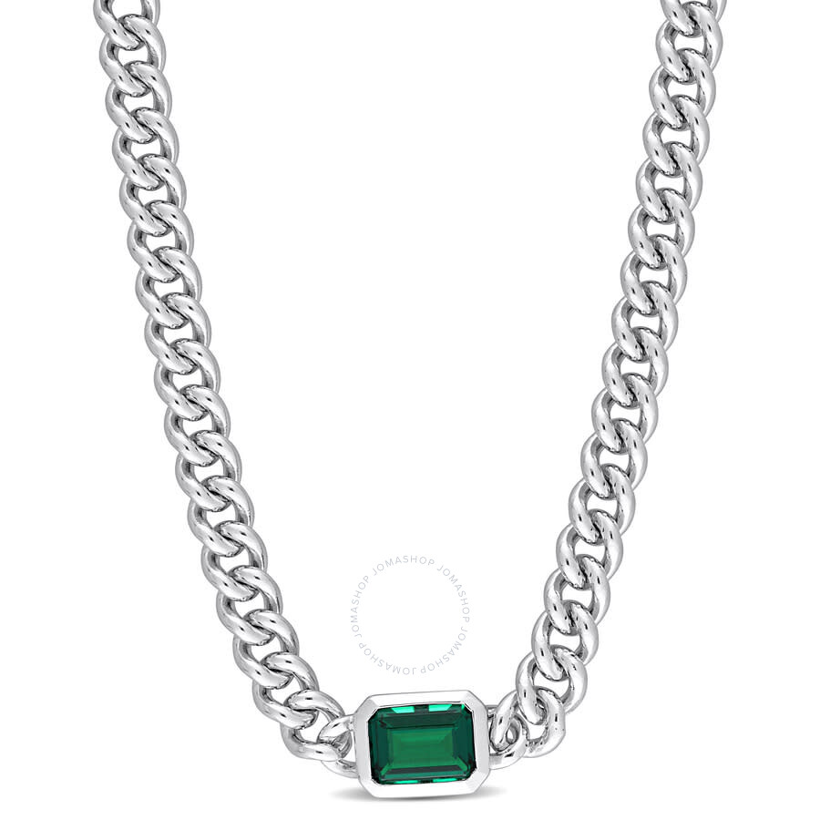 Amour 7/8 Ct Tgw Octagon Created Emerald Curb Link Chain Necklace In Sterling Silver In White