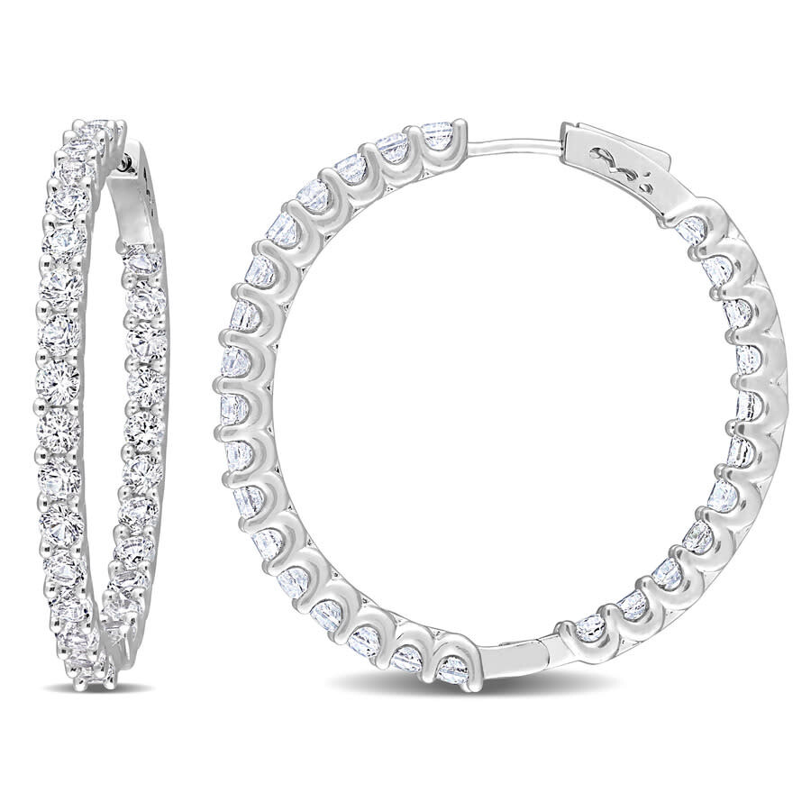 Shop Amour 8 3/8 Ct Tgw Created White Sapphire Inside-outside Hoop Earrings In Sterling Silver