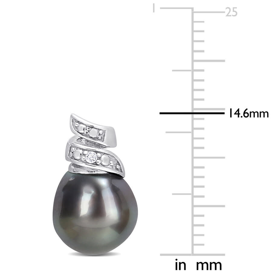 Amour 8-9mm Black Tahitian Cultured Pearl And Diamond Accent Swirl Stud Earrings In Sterling Silver In White