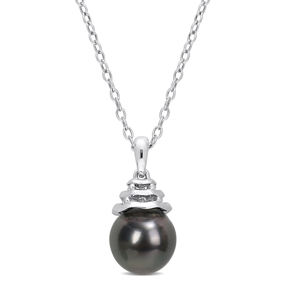 Shop Amour 8.5-9mm Freshwater Cultured Pearl And 1 1/3 Ct Tgw Created White Sapphire Floral Pendant In St