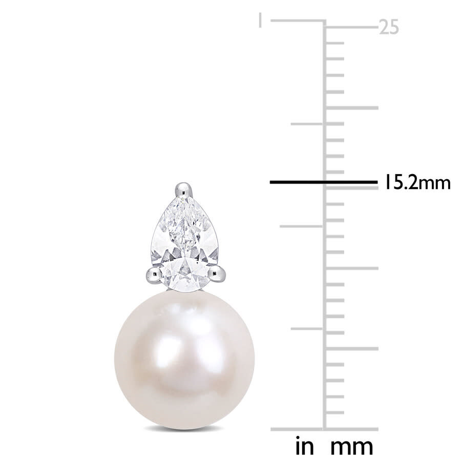 Amour 8.5-9mm White Freshwater Cultured Pearl And 1 1/3 Ct Tgw Created White Sapphire Stud Earrings In White