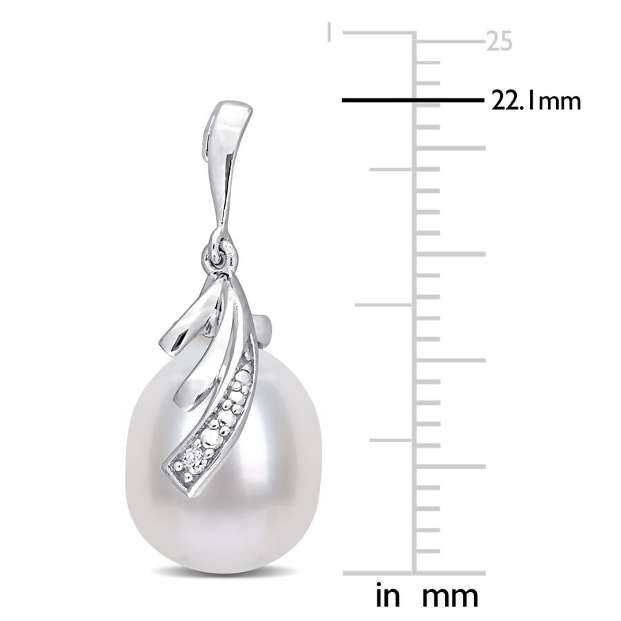 Amour 8-8.5mm Freshwater Cultured Pearl And Diamond Accent Feather Earrings In Sterling Silver In White