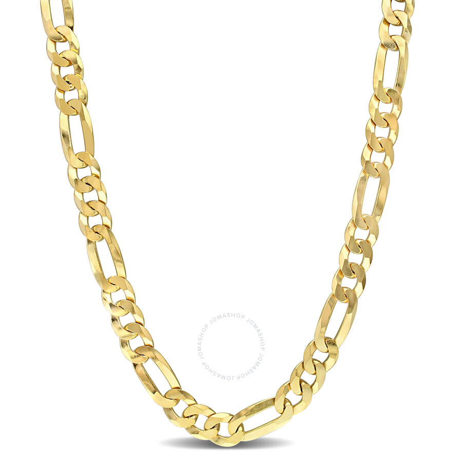 Amour 8.9mm Flat Figaro Chain Necklace In Yellow Plated Sterling Silver In Yellow