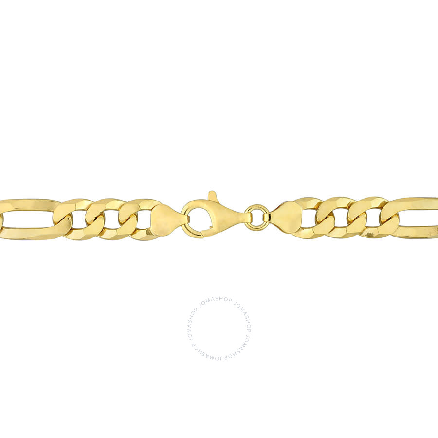 Amour 8.9mm Flat Figaro Chain Necklace In Yellow Plated Sterling Silver In Yellow