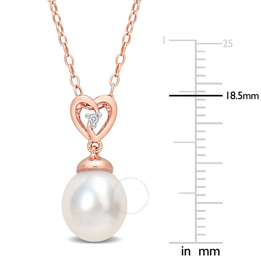 Amour 8-9mm South Sea Cultured Pearl And White Topaz Drop Pendant With Chain In Rose Plated Sterling In Pink