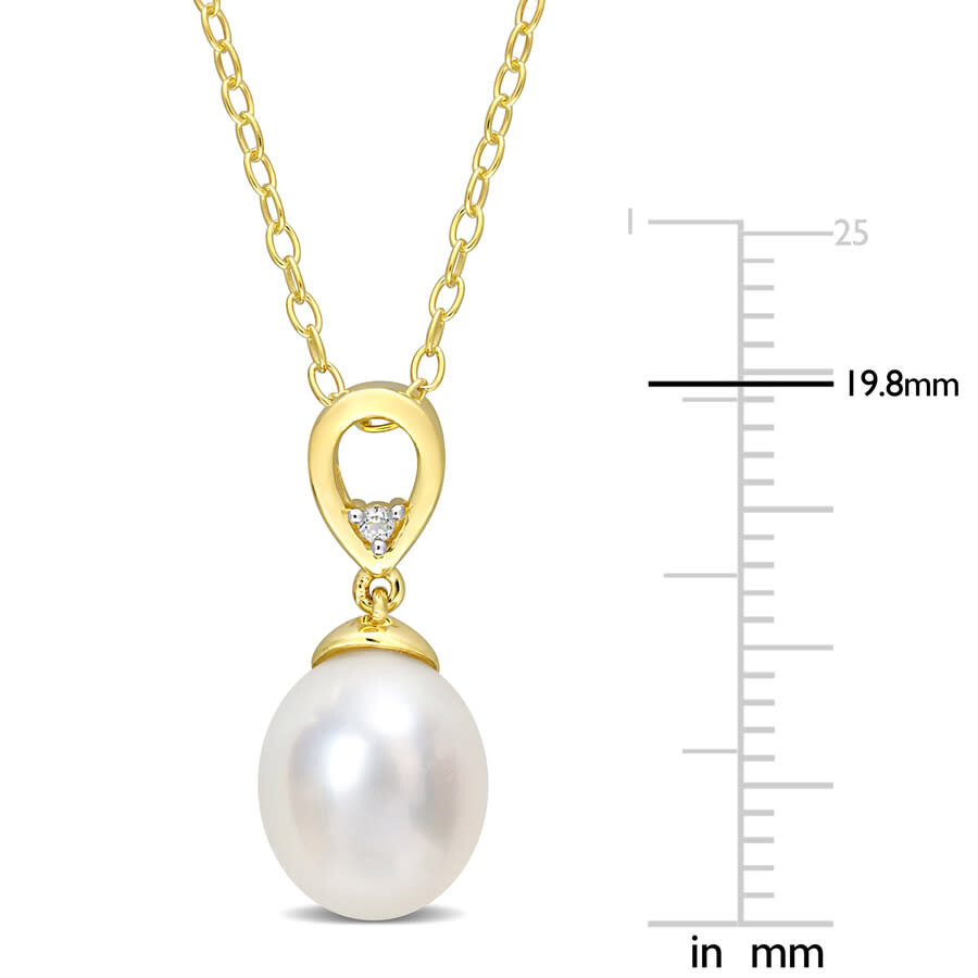 Amour 8-9mm South Sea Cultured Pearl And White Topaz Drop Pendant With Chain In Yellow Plated Sterli In Yellow