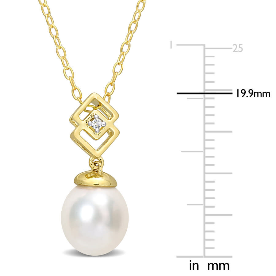 Amour 8-9mm South Sea Cultured Pearl And White Topaz Drop Pendant With Chain In Yellow Plated Sterli In Yellow
