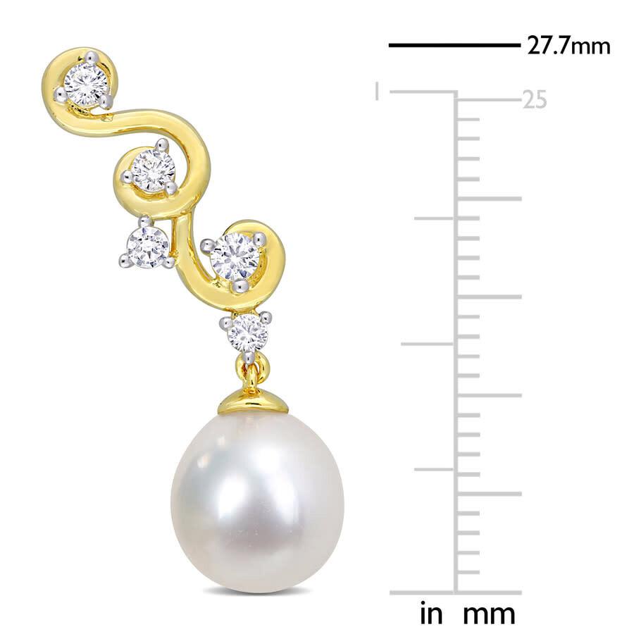Amour 8-9mm South Sea Cultured Pearl And 5/8 Ct Tgw Created White Sapphire Infinity Drop Earrings In In Yellow