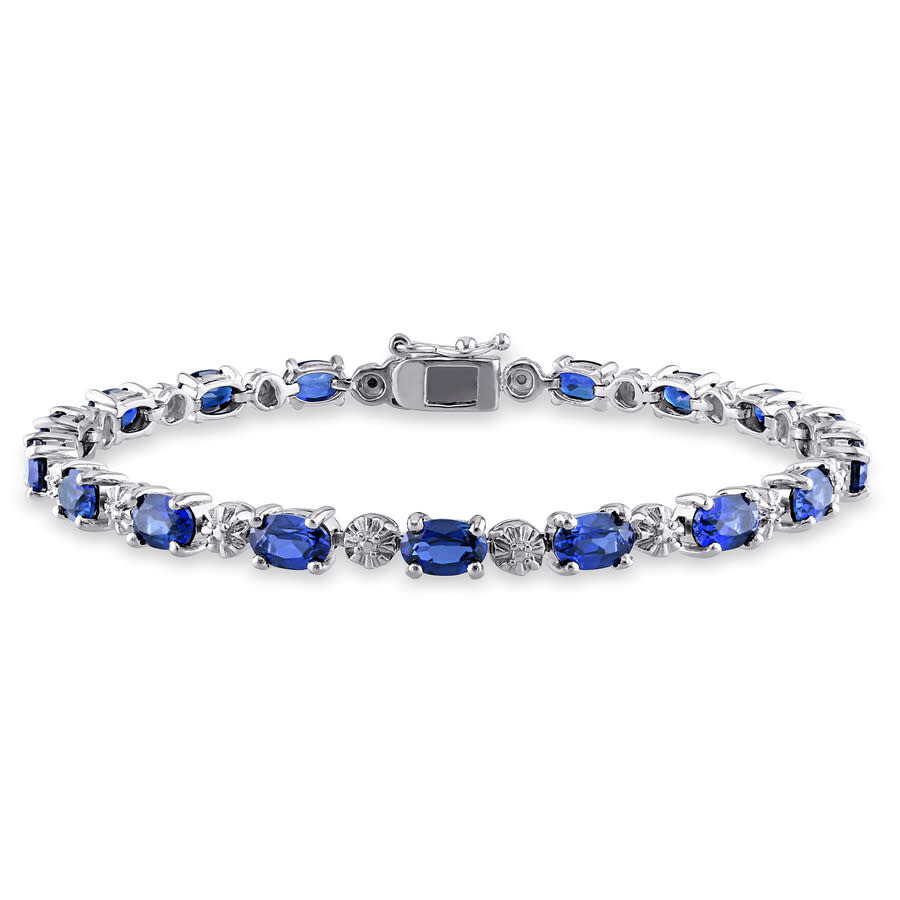 Shop Amour 9 7/8 Ct Tgw Created Blue Sapphire And Diamond Bracelet In Sterling Silver In White