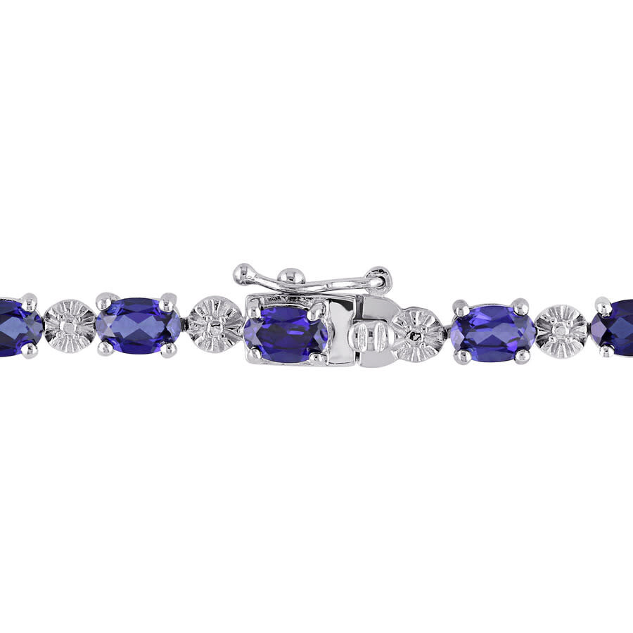 Shop Amour 9 7/8 Ct Tgw Created Blue Sapphire And Diamond Bracelet In Sterling Silver In White