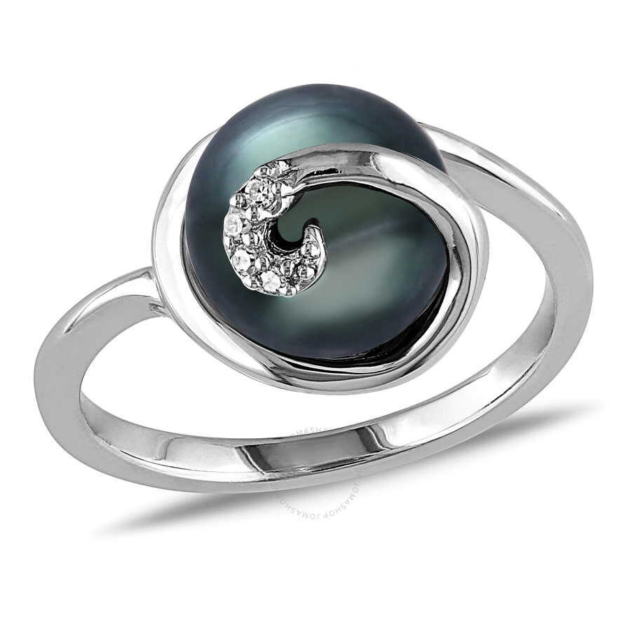 Shop Amour 9 - 9.5 Mm Black Tahitian Pearl Swirl Ring In Sterling Silver In White