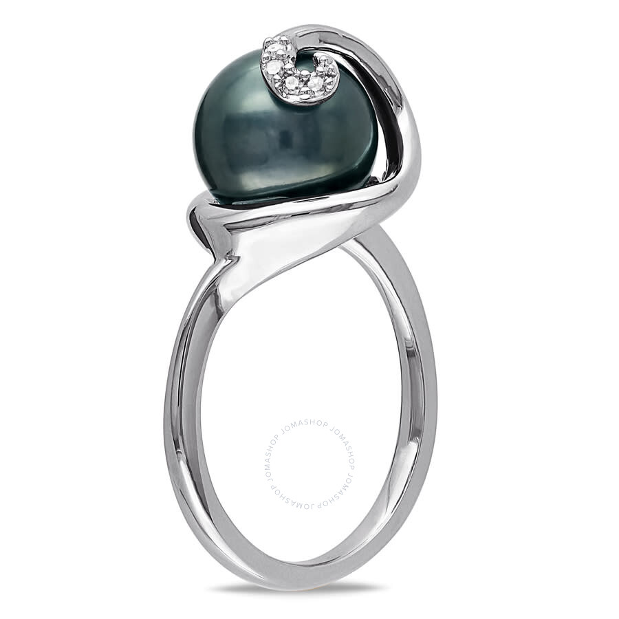 Amour 9 - 9.5 Mm Black Tahitian Pearl Swirl Ring In Sterling Silver In White
