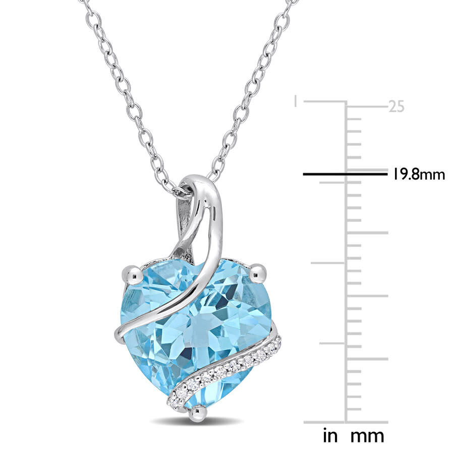 Amour 9 Ct Tgw Sky Blue Topaz And Diamond Accent Heart Wrapped Pendant With Chain In Sterling Silver In White