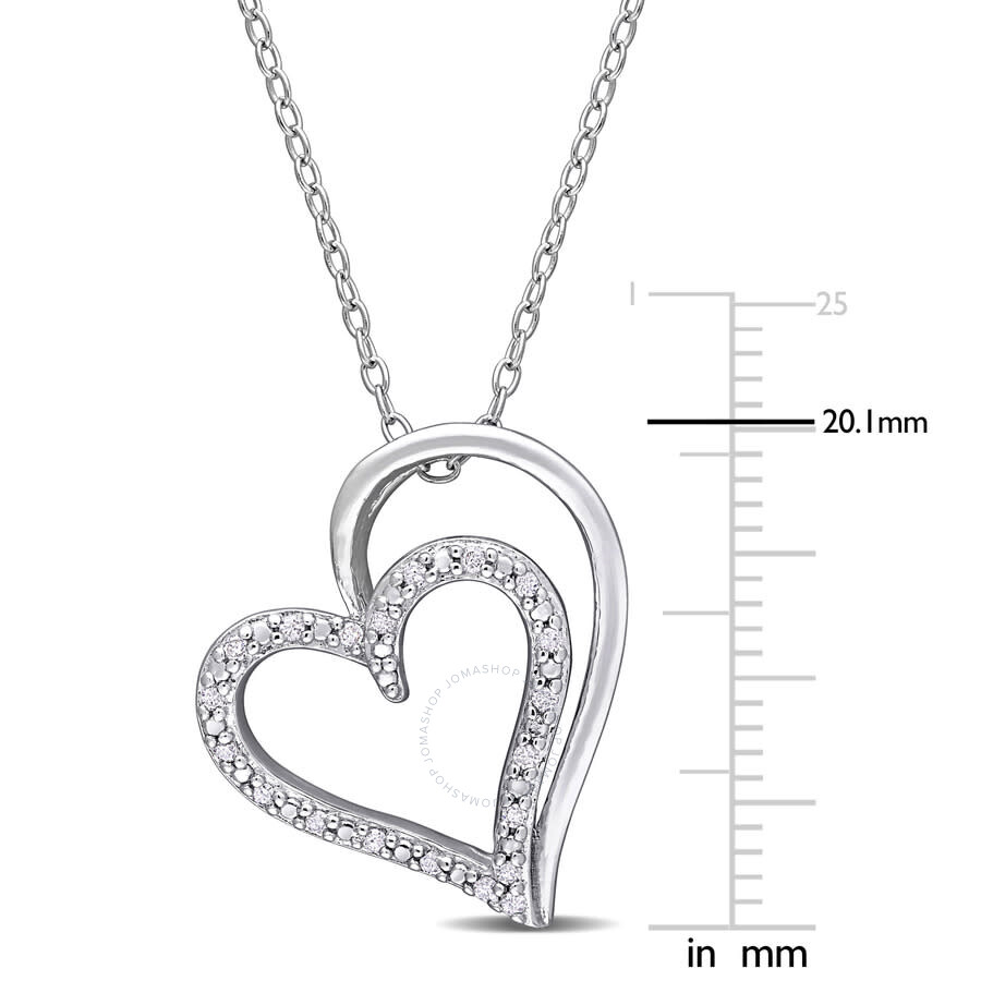 Amour 1/10 Ct Tdw Diamond Double Heart Pendant With Chain In Sterling Silver In White